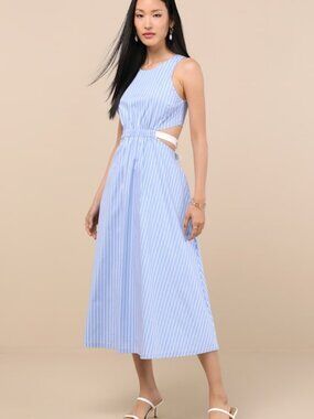 Lulus Kianne Blue Striped Cutout Tie-back Midi Dress - Size XL